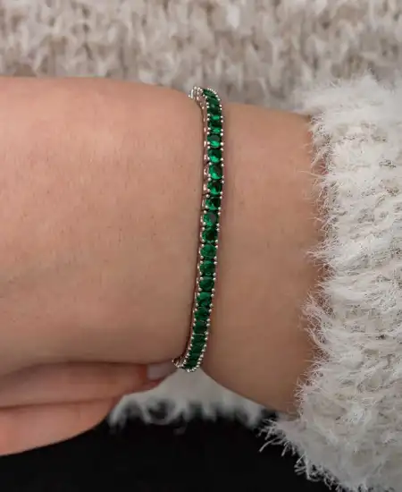 Gümüş Yeşil Zirkon Taşlı Su Yolu Kadın Bileklik