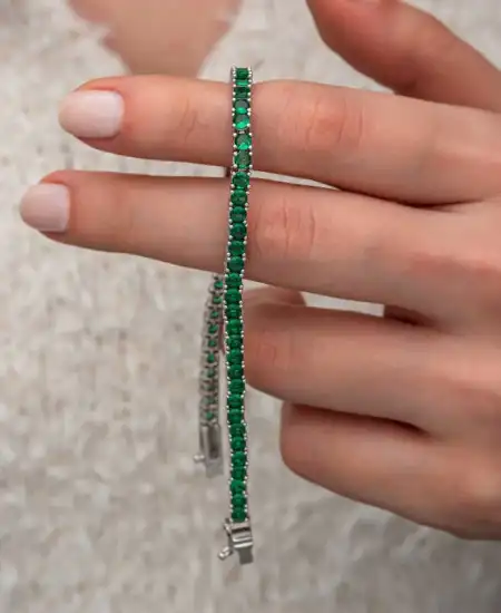 Gümüş Yeşil Zirkon Taşlı Su Yolu Kadın Bileklik