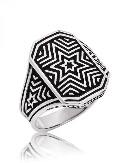 Gümüş Yıldız Desenli Erkek Yüzük