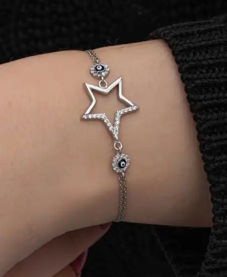 Gümüş Yıldız Nazarlı Kadın Bileklik