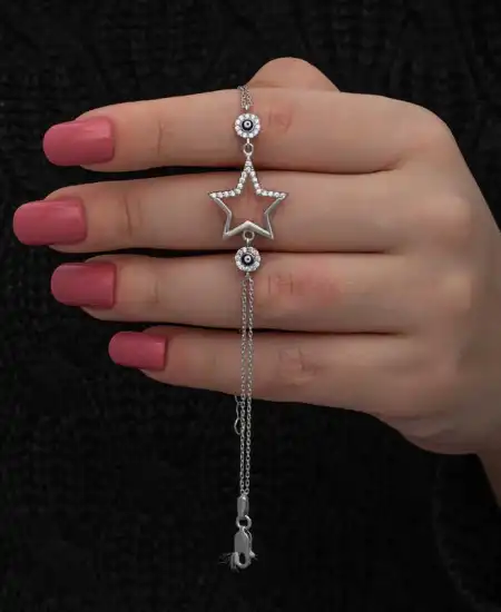 Gümüş Yıldız Nazarlı Kadın Bileklik