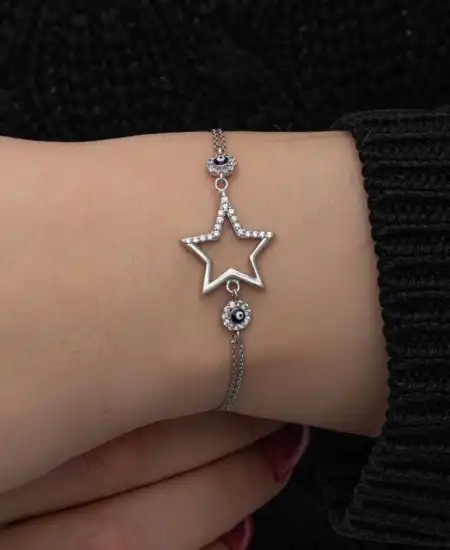 Gümüş Yıldız Nazarlı Kadın Bileklik