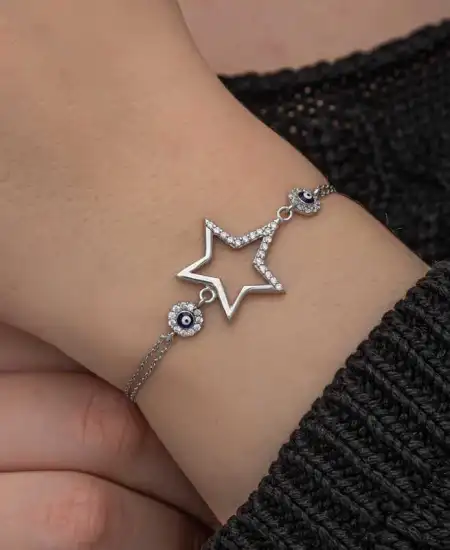 Gümüş Yıldız Nazarlı Kadın Bileklik