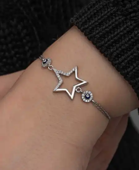 Gümüş Yıldız Nazarlı Kadın Bileklik