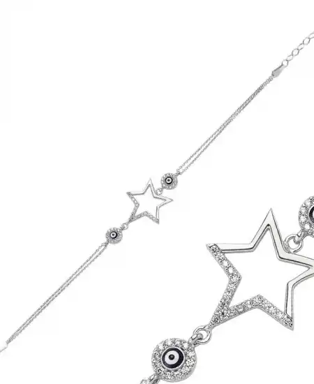 Gümüş Yıldız Nazarlı Kadın Bileklik