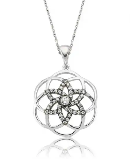 Gümüş Yıldız Yaşam Çiçeği Bayan Kolye
