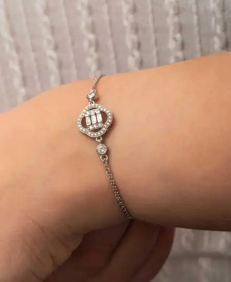Gümüş Yonca Baget Taşlı Kadın Bileklik