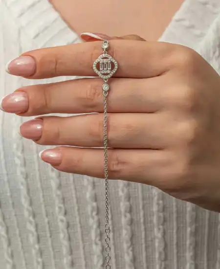 Gümüş Yonca Baget Taşlı Kadın Bileklik