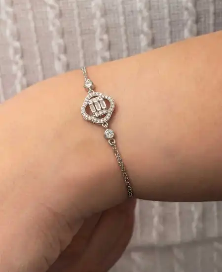 Gümüş Yonca Baget Taşlı Kadın Bileklik