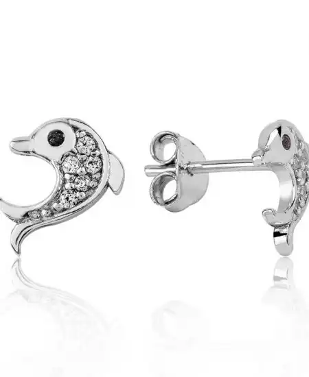 Gümüş Yunus Balığı Çivili Küpe