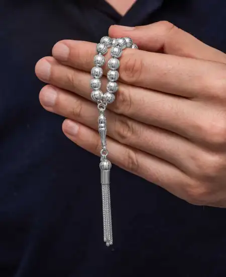 Gümüş Yuvarlak Çizgili Erkek Tesbih