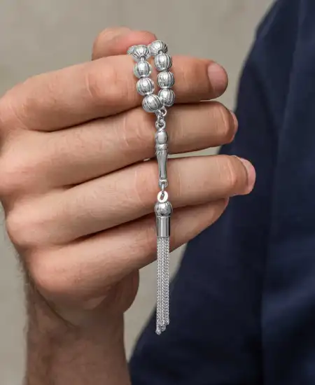 Gümüş Yuvarlak Çizgili Erkek Tesbih