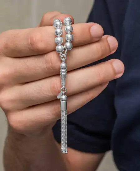 Gümüş Yuvarlak Erkek Tesbih