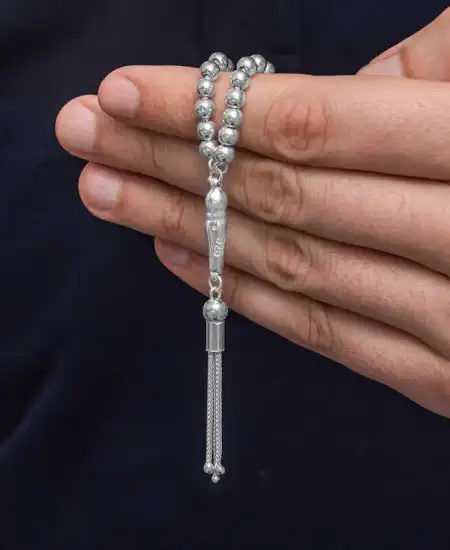 Gümüş Yuvarlak Küçük Boy Erkek Tesbih