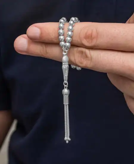 Gümüş Yuvarlak Küçük Boy Erkek Tesbih