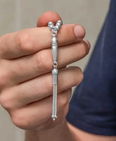 Gümüş Yuvarlak Küçük Boy Erkek Tesbih