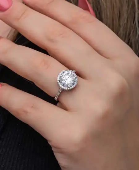 Gümüş Yuvarlak Montür Tek Taş Kadın Yüzük