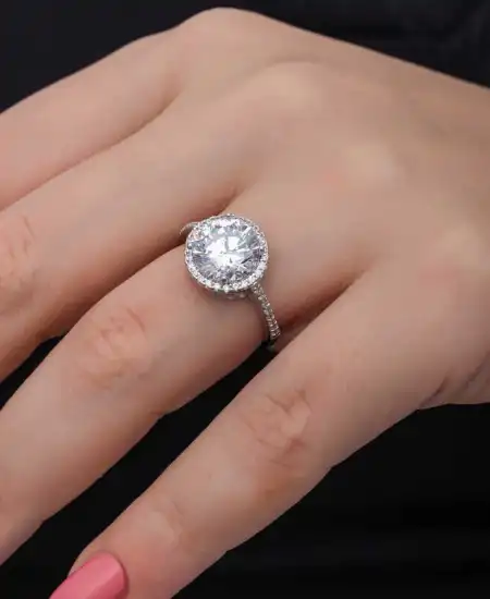 Gümüş Yuvarlak Montür Tek Taş Kadın Yüzük