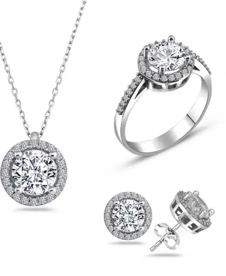 Gümüş Yuvarlak Montür Tek Taş Set