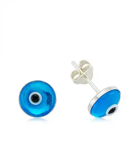 Gümüş Yuvarlak Nazar Çivili Küpe