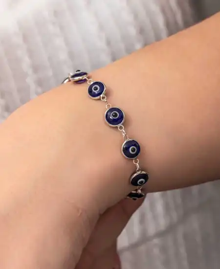 Gümüş Yuvarlak Nazar Kadın Bileklik