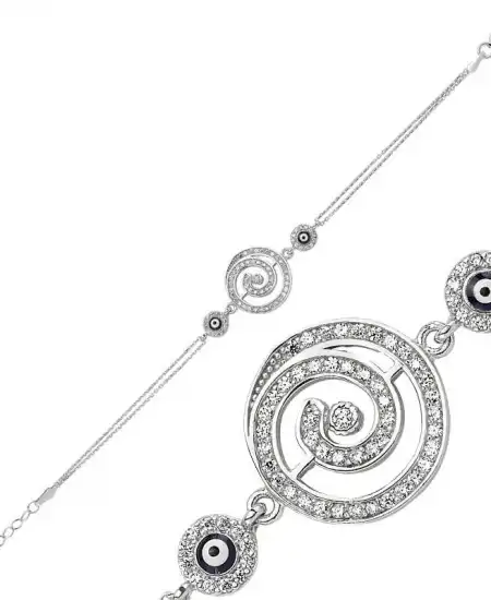 Gümüş Yuvarlak Nazarlı Bayan Bileklik