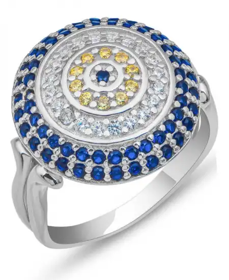 Gümüş Yuvarlak Nazarlı Kadın Yüzük