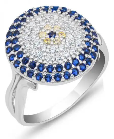 Gümüş Yuvarlak Nazarlı Kadın Yüzük