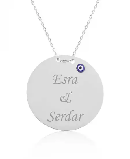 Gümüş Yuvarlak Plaka İsimli Kolye