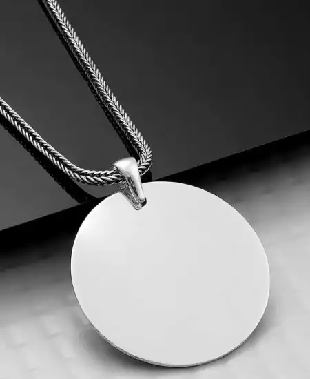 Gümüş Yuvarlak Plaka Kolye