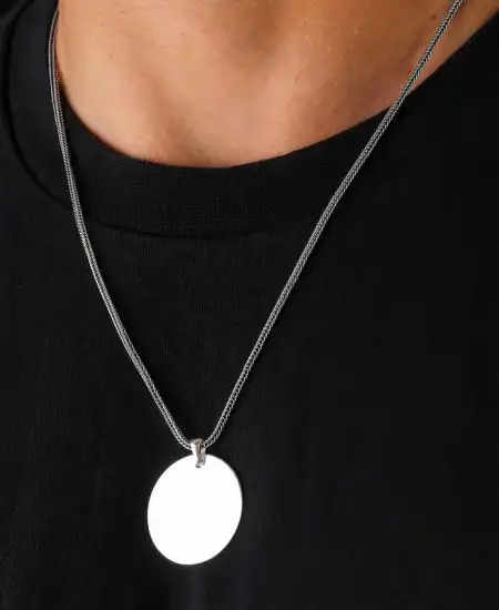 Gümüş Yuvarlak Plaka Kolye