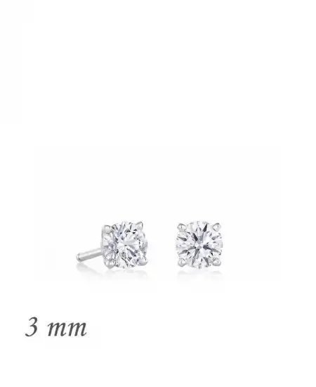 Gümüş Yuvarlak Tek Taş Zirkon Küpe - 3 Mm