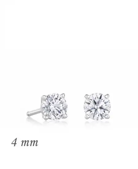 Gümüş Yuvarlak Tek Taş Zirkon Küpe - 4 Mm