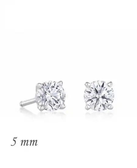 Gümüş Yuvarlak Tek Taş Zirkon Küpe - 5 Mm