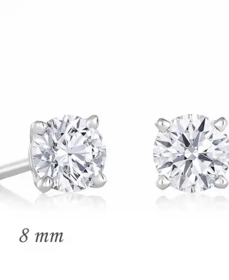 Gümüş Yuvarlak Tek Taş Zirkon Küpe - 8 Mm.