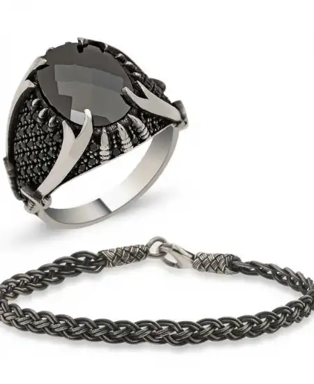 Gümüş Yüzük Ve Kazaziye Bileklik Erkek Takı Kombin