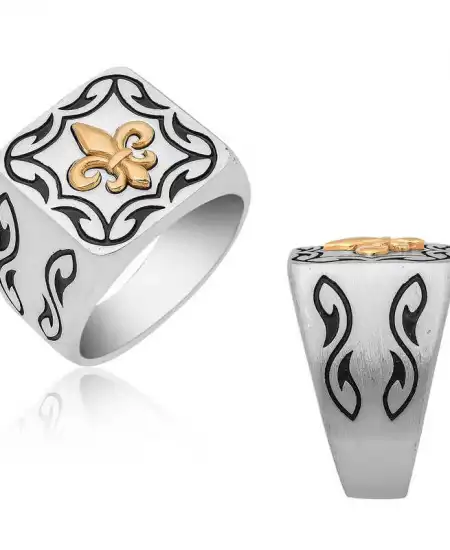Gümüş Zambak Çiçeği Desenli Erkek Yüzük