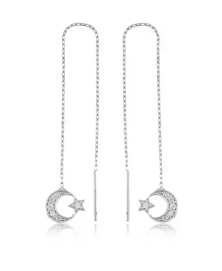 Gümüş Zincirli Ay Yıldız Küpe