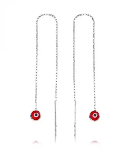 Gümüş Zincirli Kırmızı Nazar Küpe