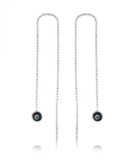 Gümüş Zincirli Lacivert Nazar Küpe