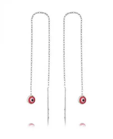 Gümüş Zincirli Pembe Nazar Küpe