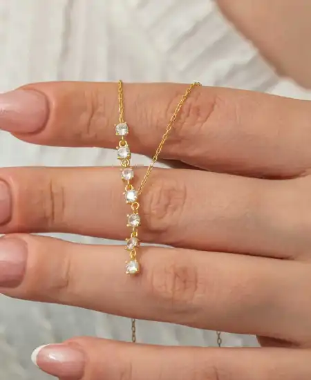 Gümüş Zirkon Sıra Taşlı Gold Kadın Kolye