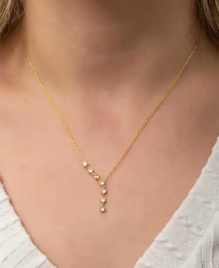 Gümüş Zirkon Sıra Taşlı Gold Kadın Kolye