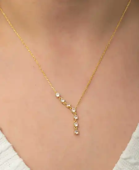 Gümüş Zirkon Sıra Taşlı Gold Kadın Kolye