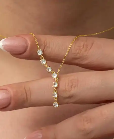 Gümüş Zirkon Sıra Taşlı Gold Kadın Kolye