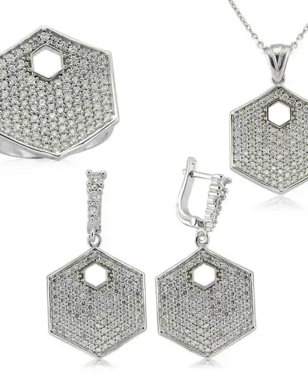 Gümüş Zirkon Taşlı Altıgen Bayan Set