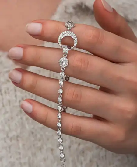 Gümüş Zirkon Taşlı Ay Yıldız Kadın Bileklik