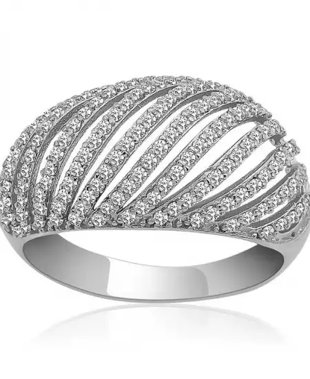 Gümüş Zirkon Taşlı Bombeli Bayan Yüzük