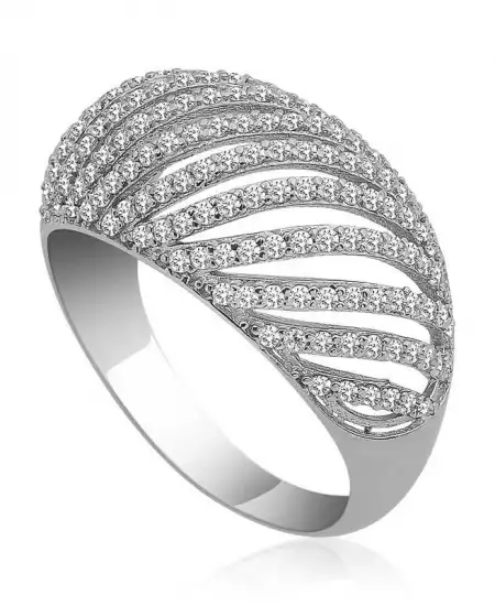 Gümüş Zirkon Taşlı Bombeli Bayan Yüzük