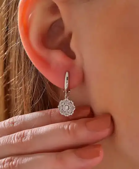 Gümüş Zirkon Taşlı Çiçek Kadın Küpe